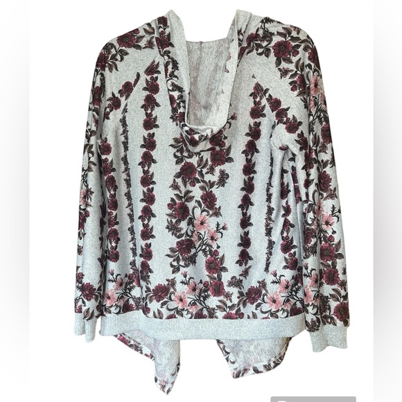 🤎3/$10 Floral Open Knit Hooded Cardigan Size Medium - Picture 9 of 13